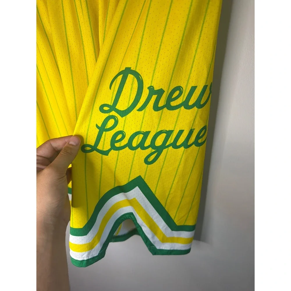 Adidas 50th Anniversary Drew League Basketball Shorts Yellow Green Pinstripe